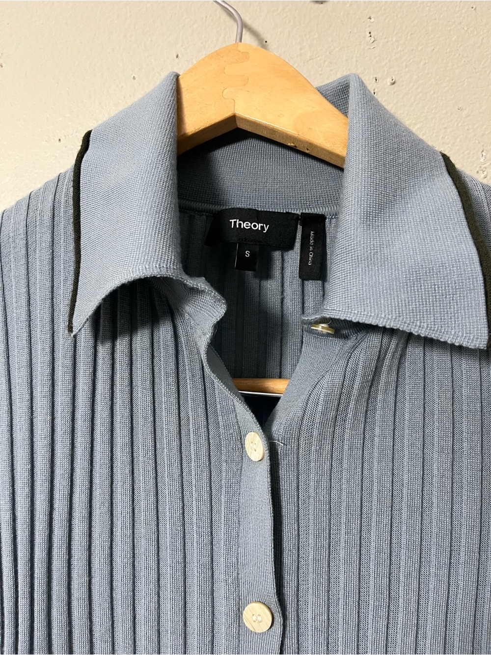 Theory Ribbed Polo Sweater Womens Small Blue Long Sleeve Wool Knit Top Preppy - Picture 3 of 7